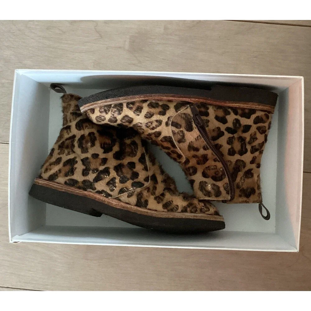 Pepe Devore Pony hair leather big girls booties 31 us 13.5 animal print Italy